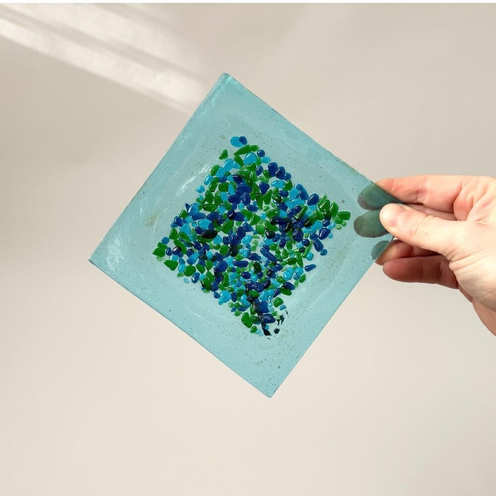 Aqua Blue Pebble Textured Vintage Contemporary Geometric Dish | Catchall | Plate